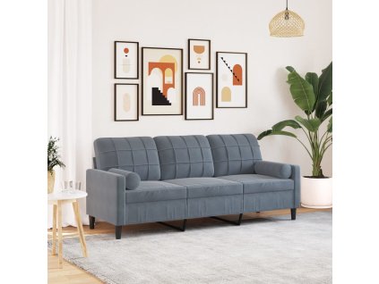 3místná pohovka s polštáři tmavě šedá 180 cm samet 3278230