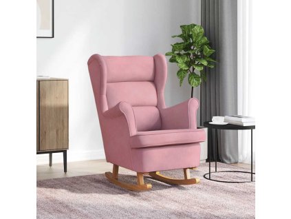 Houpací křeslo s křídly, růžový samet a masivní dřevo 329367
