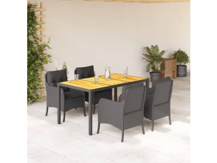 5dílný zahradní jídelní set s poduškami černý polyratan 3211868