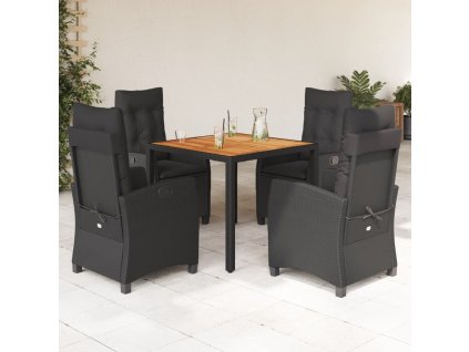 5dílný zahradní jídelní set s poduškami černý polyratan 3212663