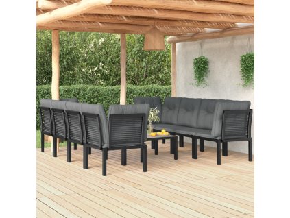 9dílná zahradní sedací souprava černá a šedá polyratan 3187735