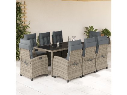 9dílný zahradní jídelní set s poduškami šedý polyratan 3212651