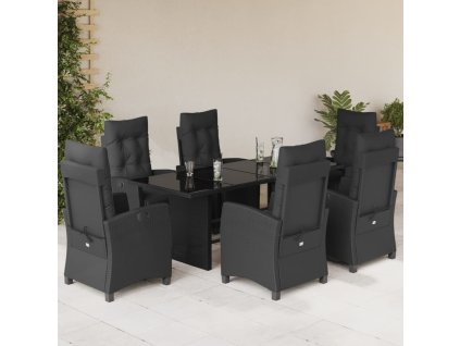 7dílný zahradní jídelní set s poduškami černý polyratan 3212920