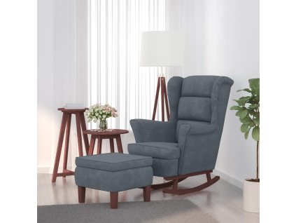 Houpací křeslo s opěradlem, tmavě šedý samet a masivní dřevo 3121231