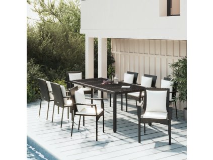 9dílný zahradní jídelní set s poduškami černý polyratan 3157956