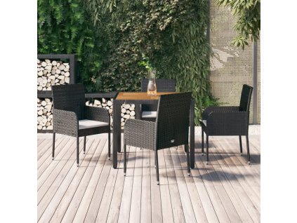 5dílný zahradní jídelní set s poduškami černý polyratan 3185012