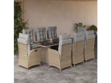 9dílný zahradní jídelní set s poduškami mix béžové polyratan 3213128