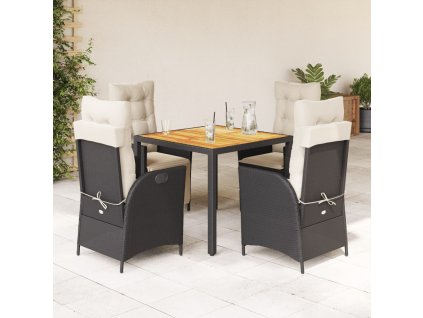 5dílný zahradní jídelní set s poduškami černý polyratan 3213087