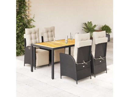 5dílný zahradní jídelní set s poduškami černý polyratan 3213334
