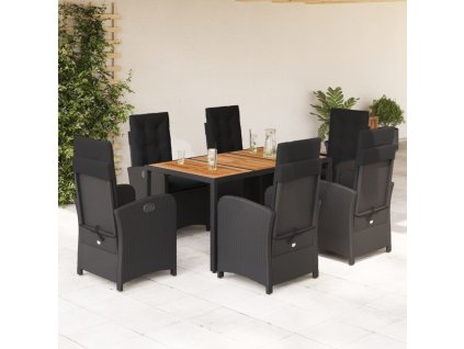 7dílný zahradní jídelní set s poduškami černý polyratan 3212235