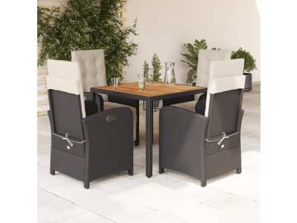 5dílný zahradní jídelní set s poduškami černý polyratan 3212469