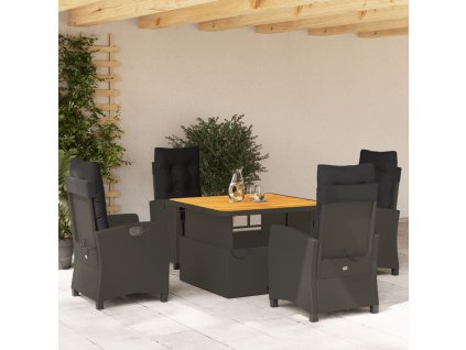 5dílný zahradní jídelní set s poduškami černý polyratan 3277390