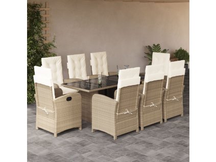9dílný zahradní jídelní set s poduškami béžový polyratan 3212261