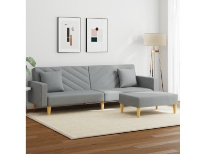 2místná rozkládací pohovka polštáře podnožka světle šedá textil 3216258