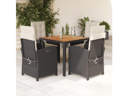 5dílný zahradní jídelní set s poduškami černý polyratan 3212223