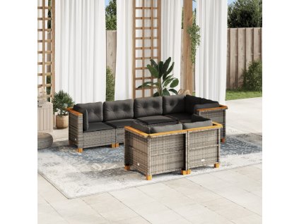 7dílná zahradní sedací souprava s poduškami šedá polyratan 3261882