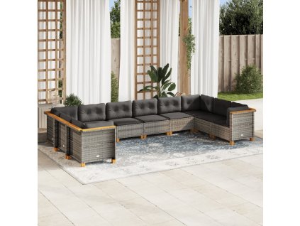 10dílná zahradní sedací souprava s poduškami šedá polyratan 3262020