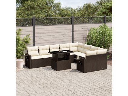 10dílná zahradní sedací souprava s poduškami hnědá polyratan 3268133