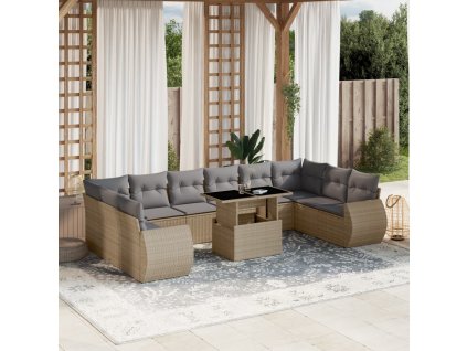 11dílný zahradní sedací souprava s poduškami béžový polyratan 3268779