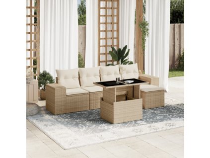 6dílná zahradní sedací souprava s poduškami béžová polyratan 3269128