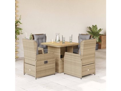 5dílný zahradní jídelní set s poduškami béžový polyratan 3262772