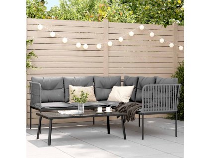 Zahradní sedací souprava s poduškami černá ocel a textilen 3283747