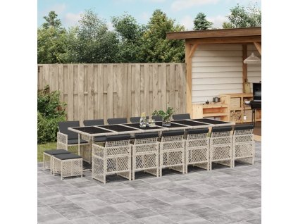 17dílný zahradní jídelní set s poduškami světle šedý polyratan 3210827