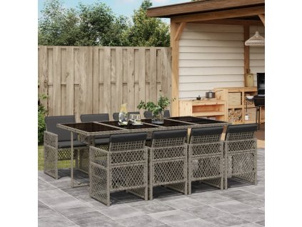 9dílný zahradní jídelní set s poduškami šedý polyratan 3210740