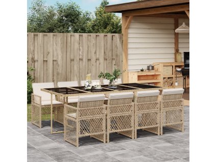 9dílný zahradní jídelní set s poduškami béžový polyratan 3210742