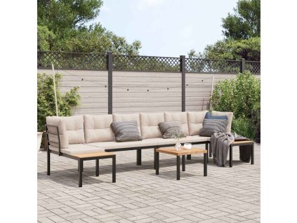 5dílná zahradní sestava a podušky černá práškově lakovaná ocel 3283663