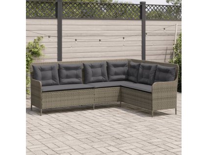 Zahradní pohovka ve tvaru L s poduškami šedá polyratan 369002