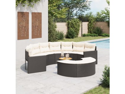 3dílná zahradní sedací souprava půlkruhová černá polyratan 3262069