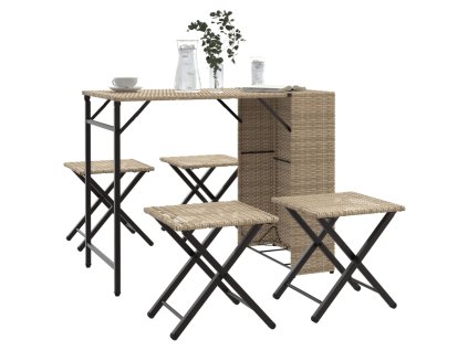 5dílný zahradní jídelní set skládací béžový polyratan 365947