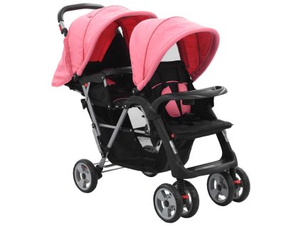Tandemový kočárek růžovo-černý ocel 10157