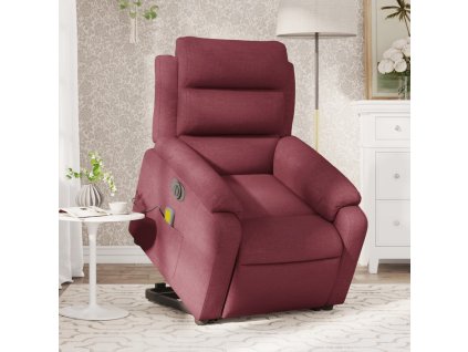 Elektrické zvedací masážní polohovací křeslo vínové textil 3205019