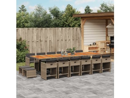 17dílný zahradní jídelní set s poduškami šedý polyratan 3211190