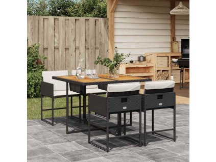5dílný zahradní jídelní set s poduškami černý polyratan 3211263
