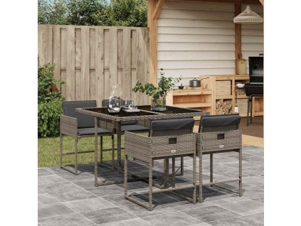 5dílný zahradní jídelní set s poduškami šedý polyratan 3211256