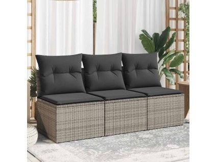 Zahradní pohovka s poduškami 3místná šedá polyratan 366139