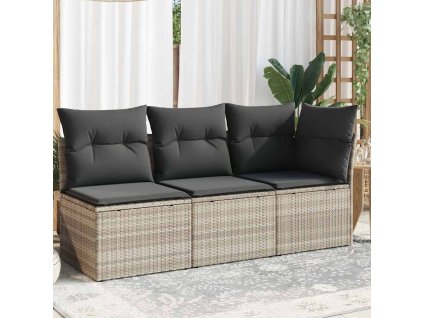 Zahradní pohovka s poduškami 3místná světle šedá polyratan 366193