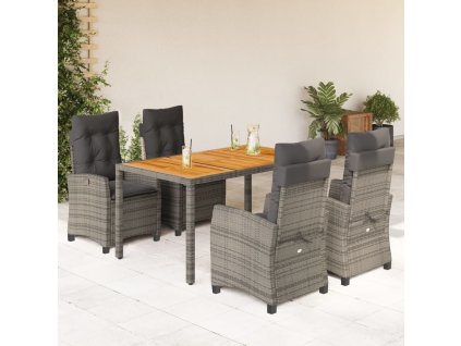 5dílný zahradní jídelní set s poduškami šedý polyratan 3212674
