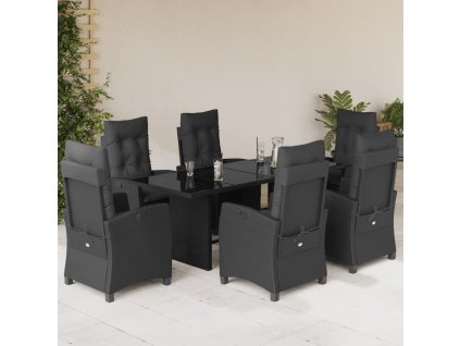 7dílný zahradní jídelní set s poduškami černý polyratan 3212683