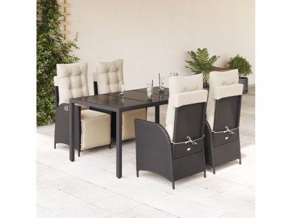 5dílný zahradní jídelní set s poduškami černý polyratan 3213316