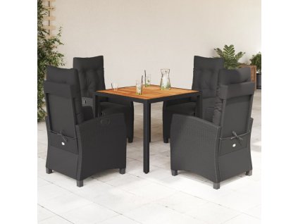 5dílný zahradní jídelní set s poduškami černý polyratan 3212907