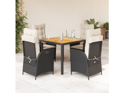 5dílný zahradní jídelní set s poduškami černý polyratan 3213086