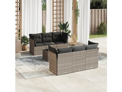 7dílná zahradní sedací souprava a podušky světle šedá polyratan 3249101