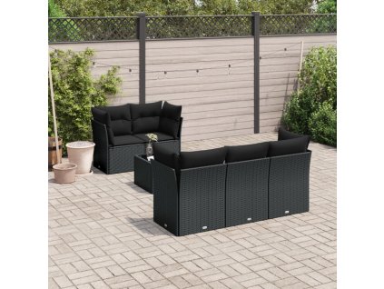 6dílná zahradní sedací souprava s poduškami černá polyratan 3249084