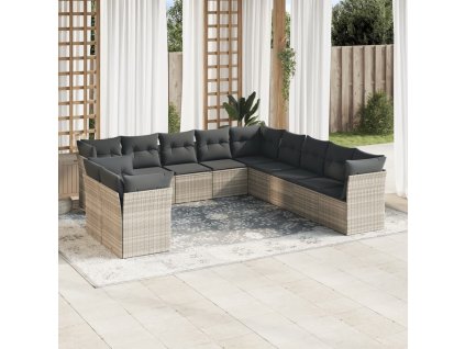 11dílná zahradní sedací souprava s poduškami šedá polyratan 3249721