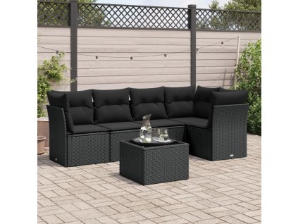 6dílná zahradní sedací souprava s poduškami černá polyratan 3249444