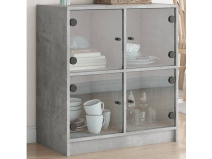 Odkládací skříňka skleněná dvířka betonově šedá 68x37x75,5 cm 836381